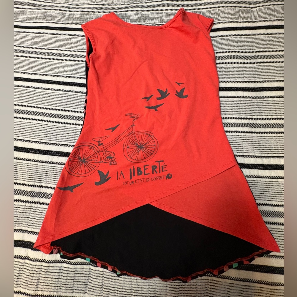 Asymmetrical Graphic Tank Top Womens Petite Small Bicycle Festival Boho‎